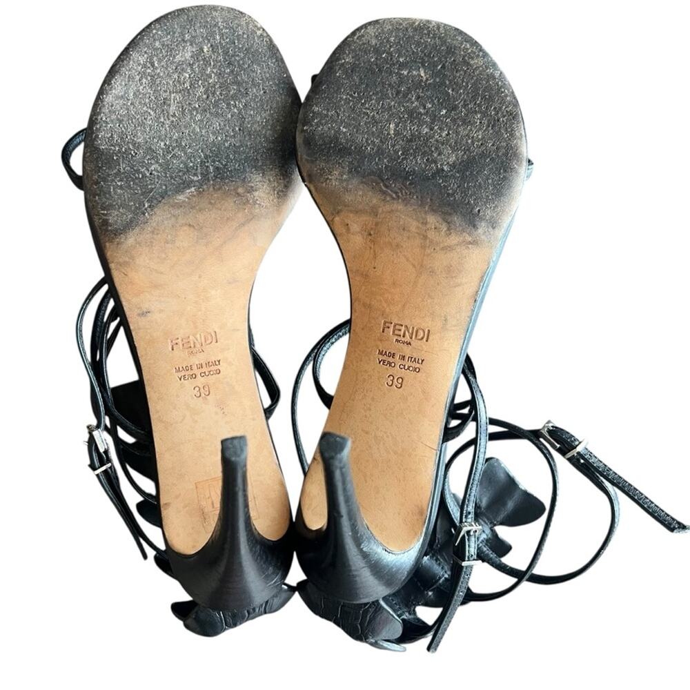 Fendi Women’s Ava Black Leather Crocodile Strappy Sandals Stiletto Heels Size 39 - Picture 10 of 15